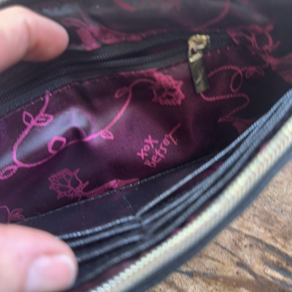 Betsey Johnson Plaid herringbone Wallet wristlet with gold heart & pink logo - Picture 5 of 11